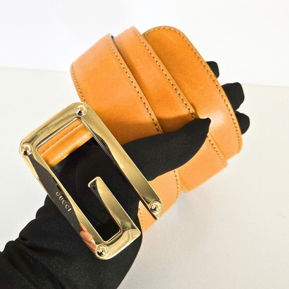 Auth GUCCI Gold G-Logo Studded Buckle Belt BUTTERSCOTCH Waist/Hip Size 95/38 - Picture 5 of 16